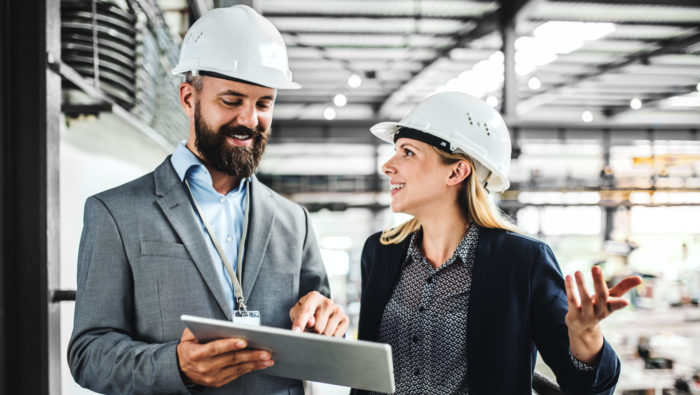 A,Portrait,Of,An,Industrial,Man,And,Woman,Engineer,With